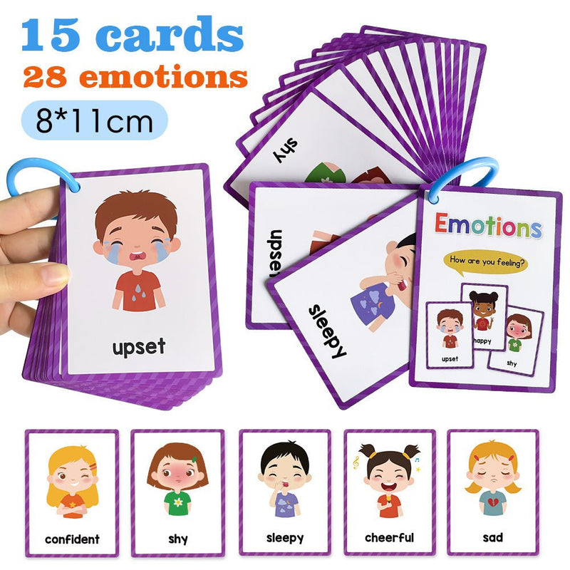 15 pzas tarjetas de "Mis emociones", tarjetas Flash de aprendizaje de palabras en inglés, juguetes educativos para niños - SACASUSA