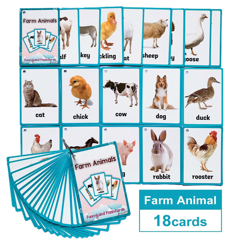 18 Tarjetas De Palabras De Animales De Granja Para Aprendizaje De Niños Pequeños Y Juguetes Educativos Para Regalos De Jardín De Infancia Y Preescolar - SACASUSA