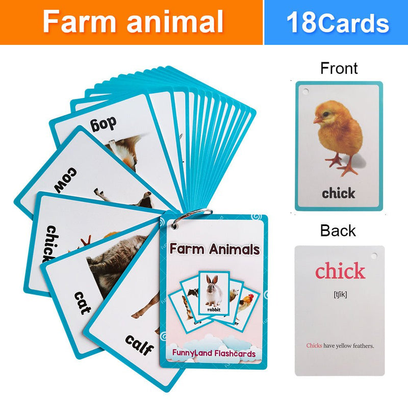 18 Tarjetas De Palabras De Animales De Granja Para Aprendizaje De Niños Pequeños Y Juguetes Educativos Para Regalos De Jardín De Infancia Y Preescolar - SACASUSA