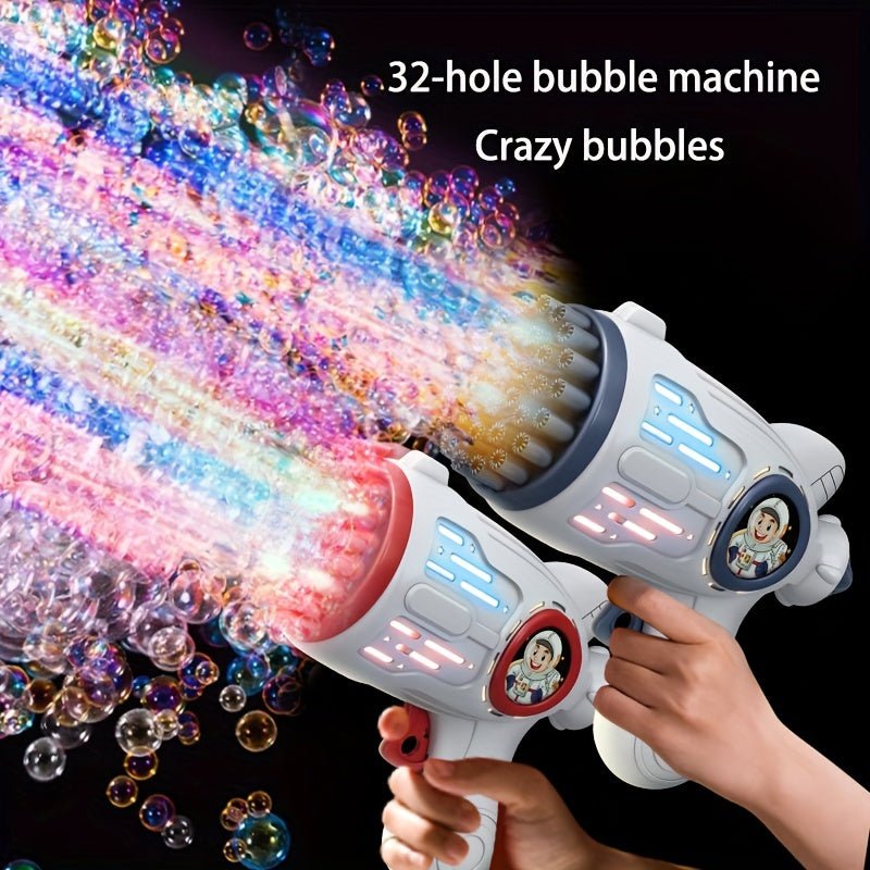 1pc Máquina De Pistolas De Burbujas Para Niños Pequeños 32 Agujeros Iluminados Creador De Burbujas Para Niños, Soplador De Burbujas Automático Para Juguetes De Verano Para Exteriores, Regalo De Favor De Fiesta De Cumpleaños - SACASUSA