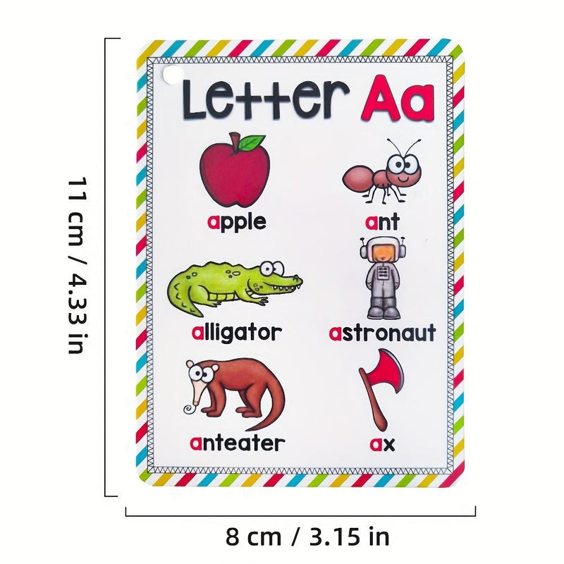 26 tarjetas de bolsillo de fonética del alfabeto, tarjetas de aprendizaje de palabras en inglés para bebés, juguetes educativos para edades tempranas - SACASUSA