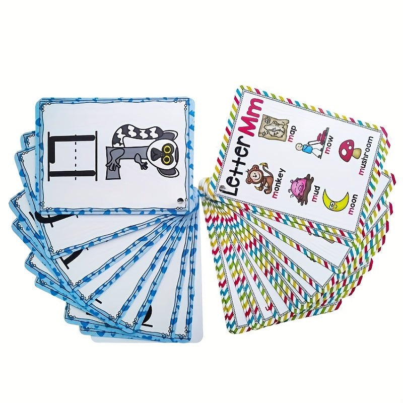 26 tarjetas de bolsillo de fonética del alfabeto, tarjetas de aprendizaje de palabras en inglés para bebés, juguetes educativos para edades tempranas - SACASUSA