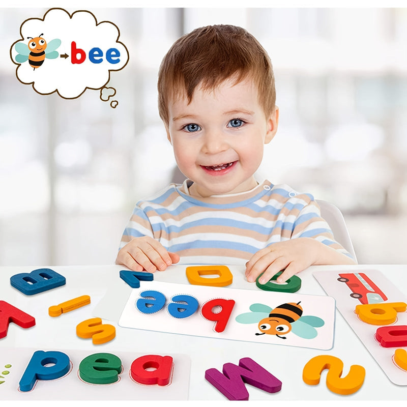 Aprende inglés: Ver y deletrear juguetes de aprendizaje, juguetes educativos para niños de 3 a 8 años, palabras de juego de letras a juego para niños, juguetes de aprendizaje preescolar, para niñas y niños de jardín de infantes - SACASUSA