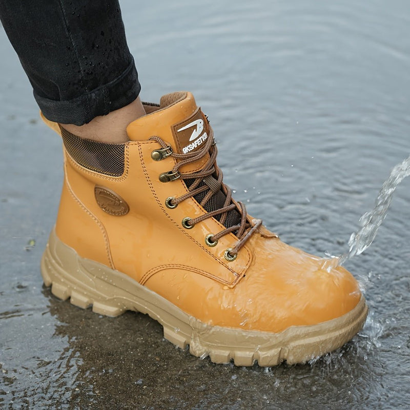 Botines clásicos con punta de acero para hombre de talla grande, cómodos zapatos de trabajo informales con cordones antideslizantes para actividades al aire libre para hombres - SACASUSA