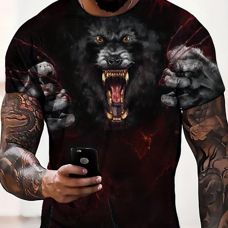 Camisetas con cuello redondo y estampado de lobo en 3D para hombre, remeras gráficas informales, playeras de manga corta cómodas y ajustadas para fitness muscular, trajes para hombre, pijamas novedosas para verano - SACASUSA