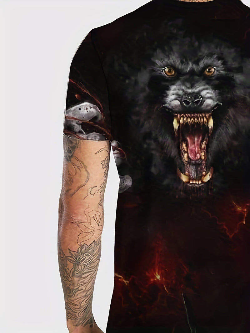 Camisetas con cuello redondo y estampado de lobo en 3D para hombre, remeras gráficas informales, playeras de manga corta cómodas y ajustadas para fitness muscular, trajes para hombre, pijamas novedosas para verano - SACASUSA