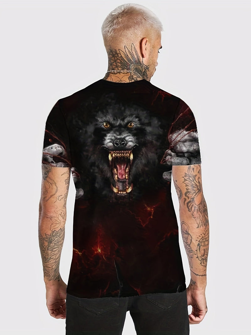 Camisetas con cuello redondo y estampado de lobo en 3D para hombre, remeras gráficas informales, playeras de manga corta cómodas y ajustadas para fitness muscular, trajes para hombre, pijamas novedosas para verano - SACASUSA