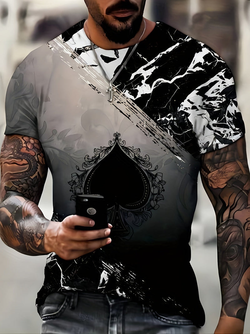 Camisetas De Cuello Redondo Con Estampado De Póquer En 3D Para Hombres, Camisetas Gráficas Informales, Camisetas De Manga Corta Ajustadas Para Músculos, Camisetas De Manga Corta Para Hombres Novedosas Para El Verano - SACASUSA