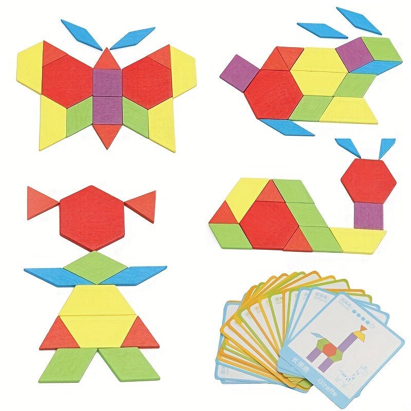 Creative 155 Piezas De Rompecabezas De Forma, Juguetes De Tablero De Tangram Geométrico De Madera De Varias Formas Para La Educación Temprana De Los Niños - SACASUSA