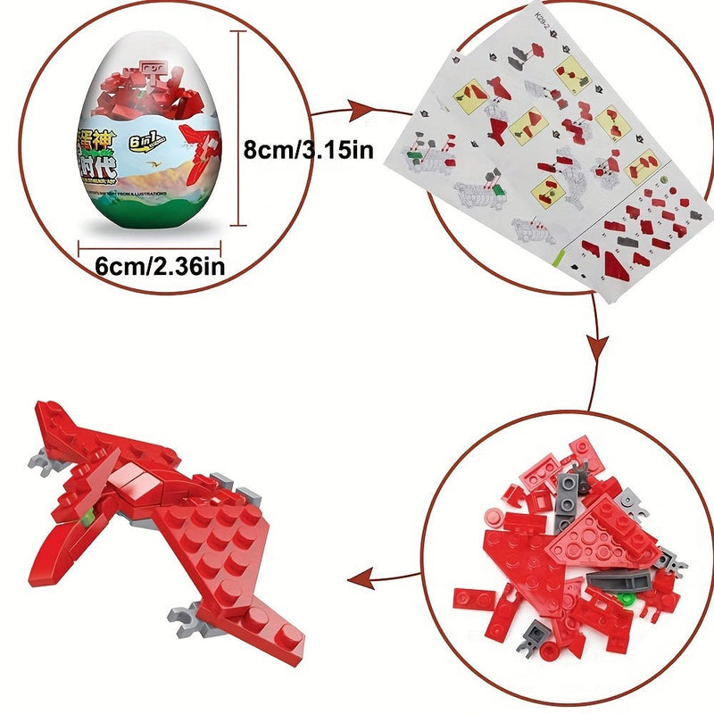 Extravagancia de Pascua: 6 Bloques de Construcción Dinosaurios - Juguetes en Forma de Huevo para Rellenos de Cestas, Favores de Fiesta & Premios de Clase - SACASUSA