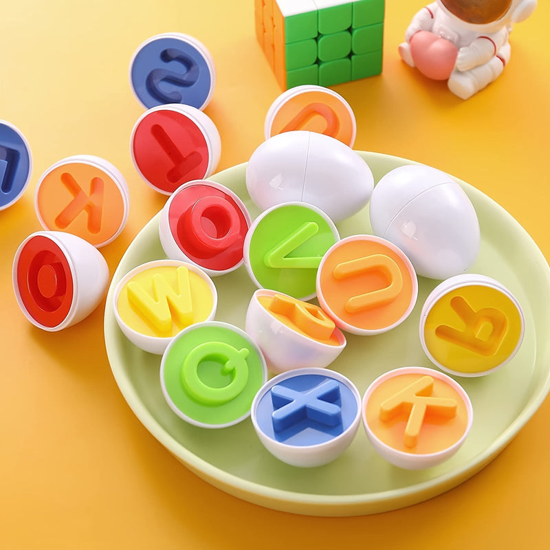 Huevos Descubrimiento ABC Montessori: Juego Interactivo de 26 Piezas de Alfabeto y Clasificación de Formas para el Aprendizaje Preescolar | Regalo Ideal de Pascua - SACASUSA