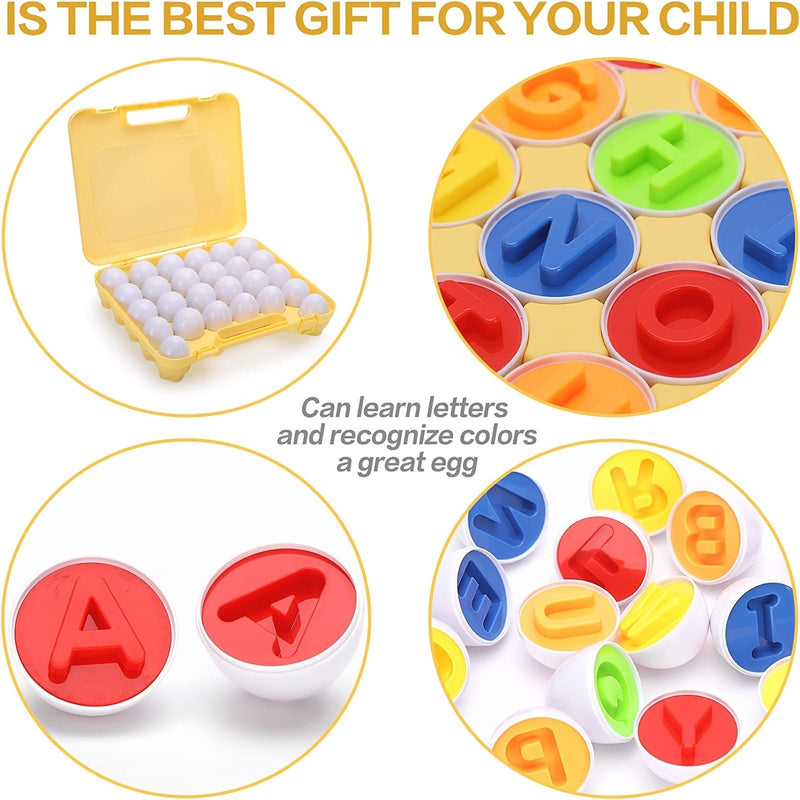 Huevos Descubrimiento ABC Montessori: Juego Interactivo de 26 Piezas de Alfabeto y Clasificación de Formas para el Aprendizaje Preescolar | Regalo Ideal de Pascua - SACASUSA