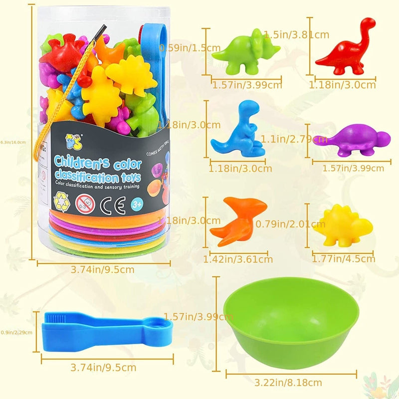 Juego de Emparejar y Clasificar Dinos - Mejora Habilidades Matemáticas/Colores - Juguete STEM para Niños 3+ - Ideal para Fiestas - SACASUSA