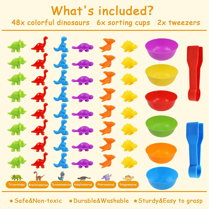 Juego de Emparejar y Clasificar Dinos - Mejora Habilidades Matemáticas/Colores - Juguete STEM para Niños 3+ - Ideal para Fiestas - SACASUSA