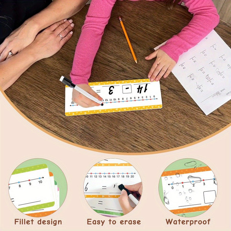 Juego Educativo de Aprendizaje Matemático para Edades 6-8 - Tarjetas de Línea Numérica Interactivas (16 Pcs) con Actividades de Suma y Resta, Herramientas de Borrado en Seco Reutilizables - SACASUSA