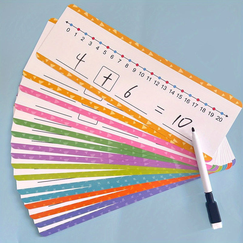 Juego Educativo de Aprendizaje Matemático para Edades 6-8 - Tarjetas de Línea Numérica Interactivas (16 Pcs) con Actividades de Suma y Resta, Herramientas de Borrado en Seco Reutilizables - SACASUSA