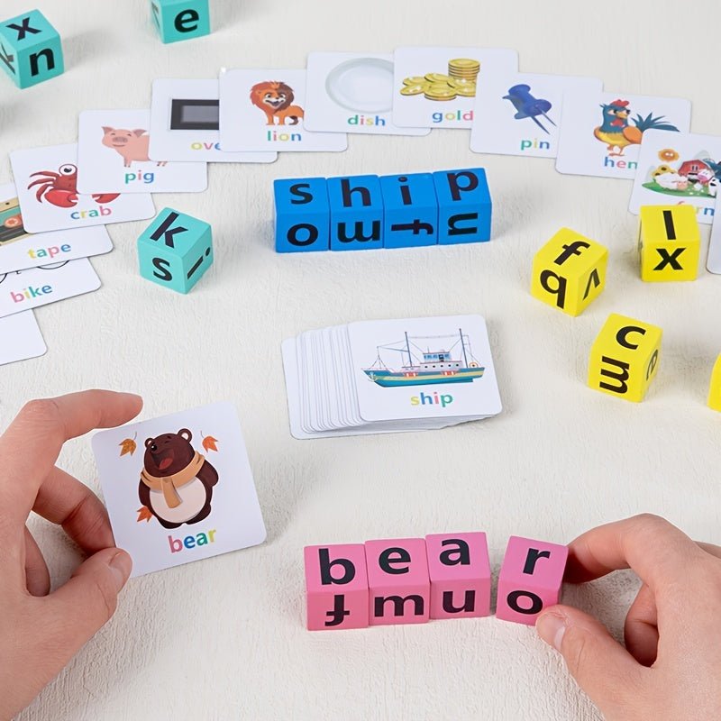 Juego Educativo de Bloques de Letras de Madera para Niños - Rompecabezas Montessori de Ortografía y Vocabulario con 40 Tarjetas, Regalo de Navidad Ideal - SACASUSA