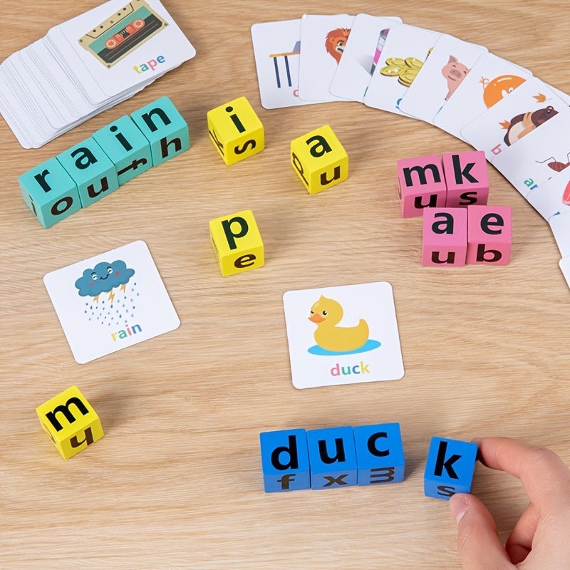 Juego Educativo de Bloques de Letras de Madera para Niños - Rompecabezas Montessori de Ortografía y Vocabulario con 40 Tarjetas, Regalo de Navidad Ideal - SACASUSA