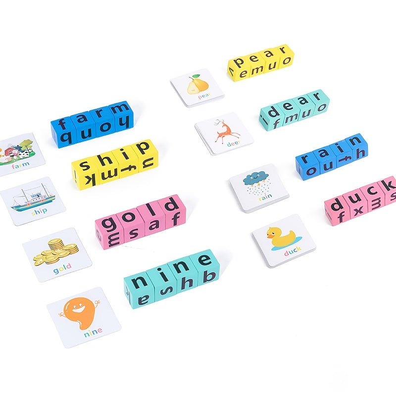 Juego Educativo de Bloques de Letras de Madera para Niños - Rompecabezas Montessori de Ortografía y Vocabulario con 40 Tarjetas, Regalo de Navidad Ideal - SACASUSA