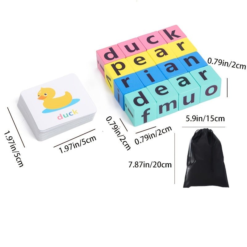 Juego Educativo de Bloques de Letras de Madera para Niños - Rompecabezas Montessori de Ortografía y Vocabulario con 40 Tarjetas, Regalo de Navidad Ideal - SACASUSA