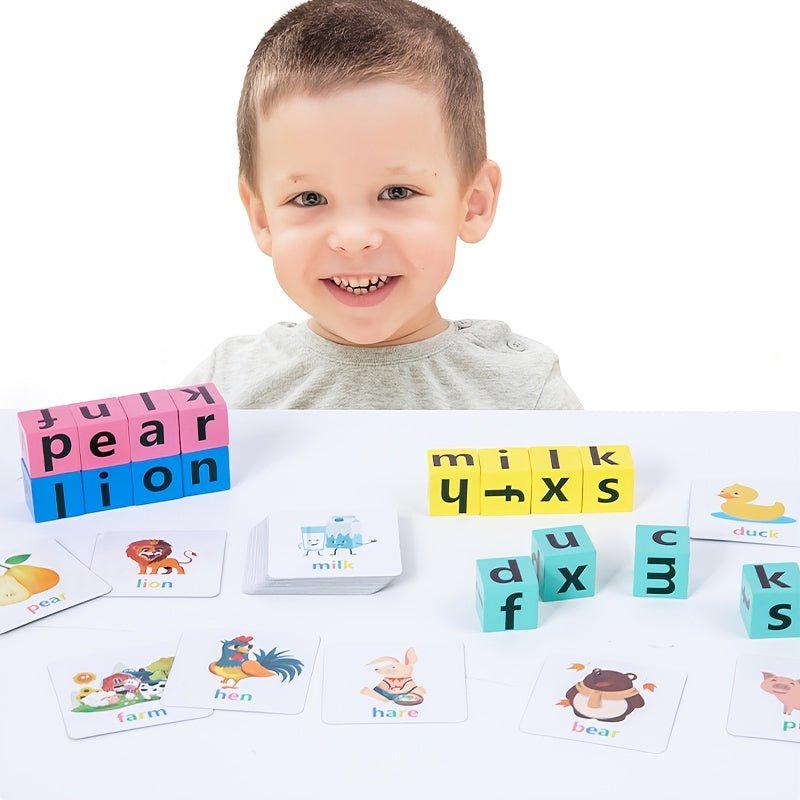 Juego Educativo de Bloques de Letras de Madera para Niños - Rompecabezas Montessori de Ortografía y Vocabulario con 40 Tarjetas, Regalo de Navidad Ideal - SACASUSA