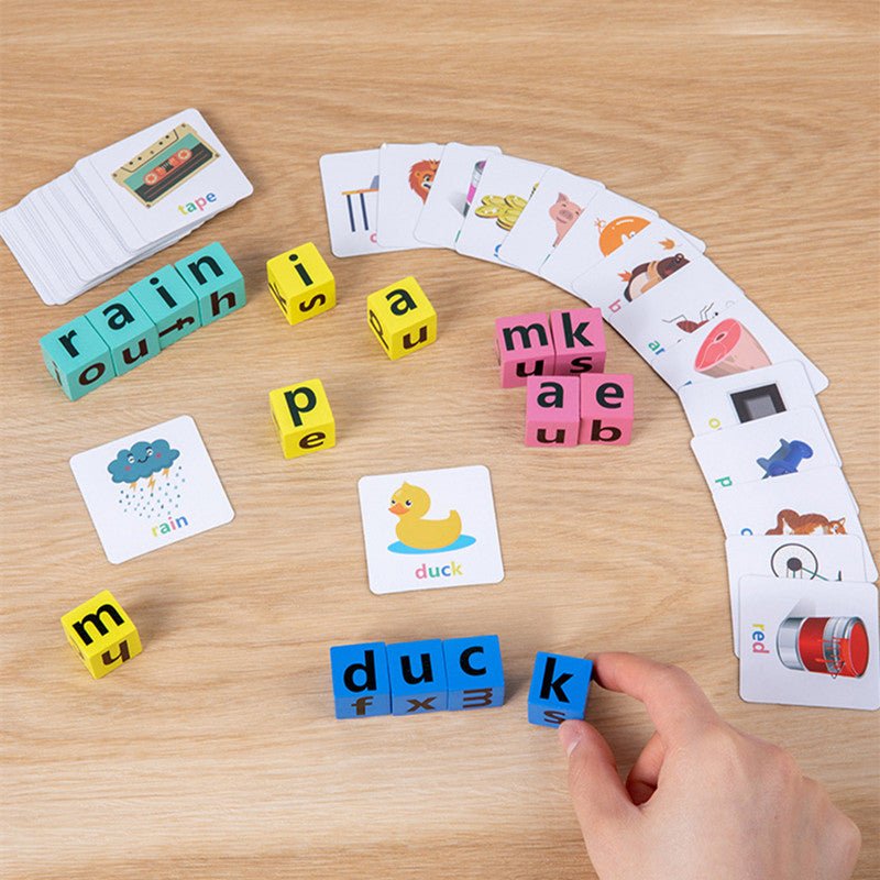 Juego Educativo de Bloques de Letras de Madera para Niños - Rompecabezas Montessori de Ortografía y Vocabulario con 40 Tarjetas, Regalo de Navidad Ideal - SACASUSA