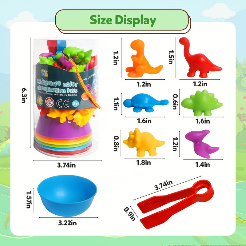 Juego Montessori de Conteo y Clasificación de Dinos - Juguete Educativo STEM con Boles Sensoriales para Apilar - Regalo Ideal para Niños en Navidad - SACASUSA