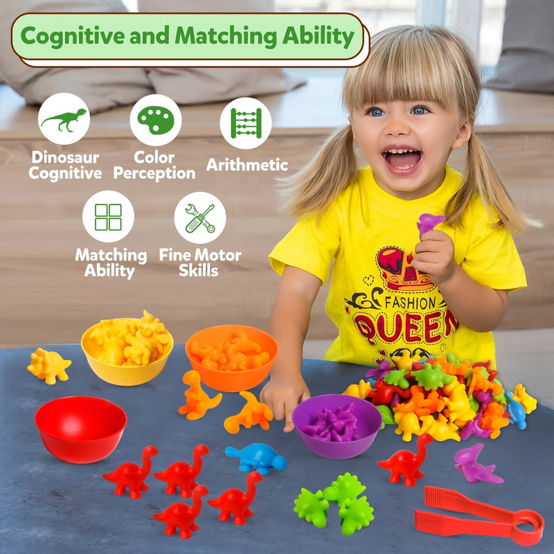 Juego Montessori de Conteo y Clasificación de Dinos - Juguete Educativo STEM con Boles Sensoriales para Apilar - Regalo Ideal para Niños en Navidad - SACASUSA