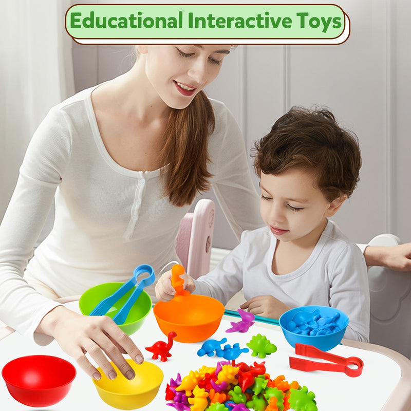 Juego Montessori de Conteo y Clasificación de Dinos - Juguete Educativo STEM con Boles Sensoriales para Apilar - Regalo Ideal para Niños en Navidad - SACASUSA