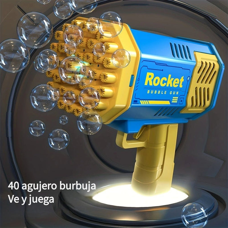 Máquina de Burbujas Gatling LED - 40 Agujeros Alta Volumen, Diversión Portátil para Fiestas y Regalos Infantiles al Aire Libre - SACASUSA