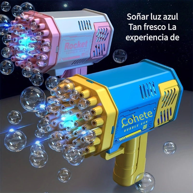 Máquina de Burbujas Gatling LED - 40 Agujeros Alta Volumen, Diversión Portátil para Fiestas y Regalos Infantiles al Aire Libre - SACASUSA