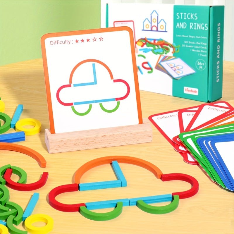 Palos y anillos creativos de madera Juego de inteligencia de rompecabezas Montessori Juguetes educativos para la primera infancia para niños Bloques de construcción, ideal para regalo - SACASUSA