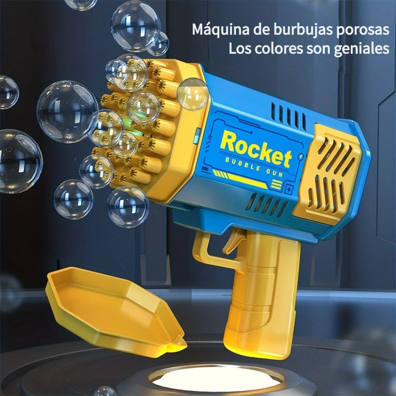 Pistola de Burbujas Gatling para Niños - Blaster Automático de 40 Agujeros con LED, Ideal para Fiestas al Aire Libre y Regalos - SACASUSA