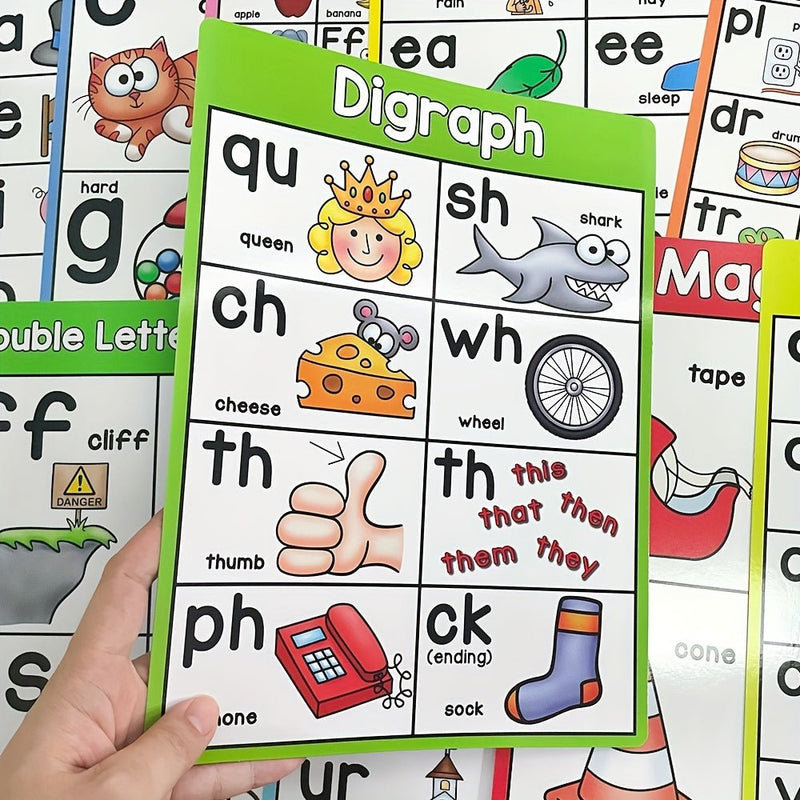 Pósteres Didácticos de Fonética Interactivos, Paquete de 10 A4, Para Niños de 6-12 – Tarjetas Educativas Coloridas para Aprendizaje Atractivo en el Aula - SACASUSA