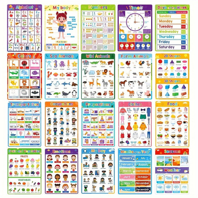 Potencia el Vocabulario con Divertidos y Atractivos Posters A4 para Aprender Inglés: 20 Hojas Temáticas para Niños – Ideal para Preescolar y Casa - SACASUSA