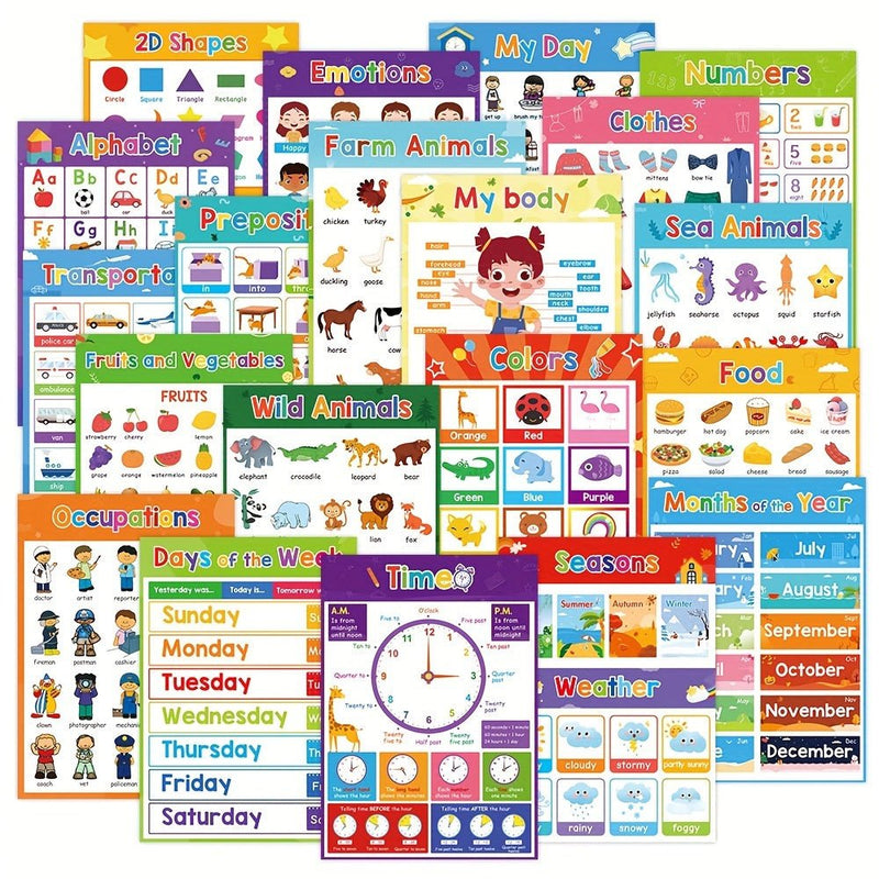 Potencia el Vocabulario con Divertidos y Atractivos Posters A4 para Aprender Inglés: 20 Hojas Temáticas para Niños – Ideal para Preescolar y Casa - SACASUSA