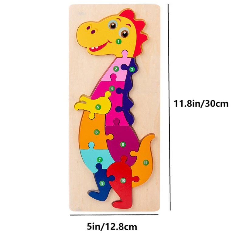 Puzzle de Madera de Animales Educativo y Divertido: Juguete Numerado para Niños con Dinosaurios, Jirafa y Más - Desarrollo de Coordinación y Educación Temprana - SACASUSA