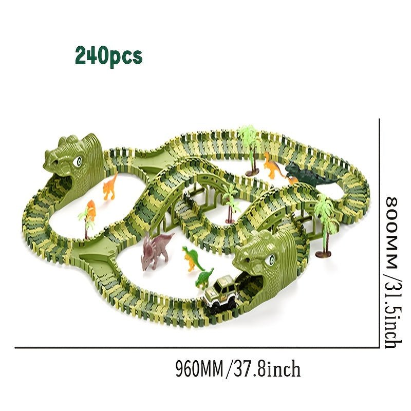 Set de Carreras de Dinosaurios Flex-Track - 120/240 piezas, Coches a Batería, Juguete Educativo y Creativo, Regalo Ideal para Niños - SACASUSA