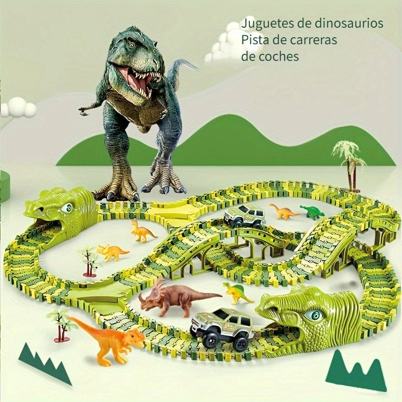 Set de Carreras de Dinosaurios Flex-Track - 120/240 piezas, Coches a Batería, Juguete Educativo y Creativo, Regalo Ideal para Niños - SACASUSA