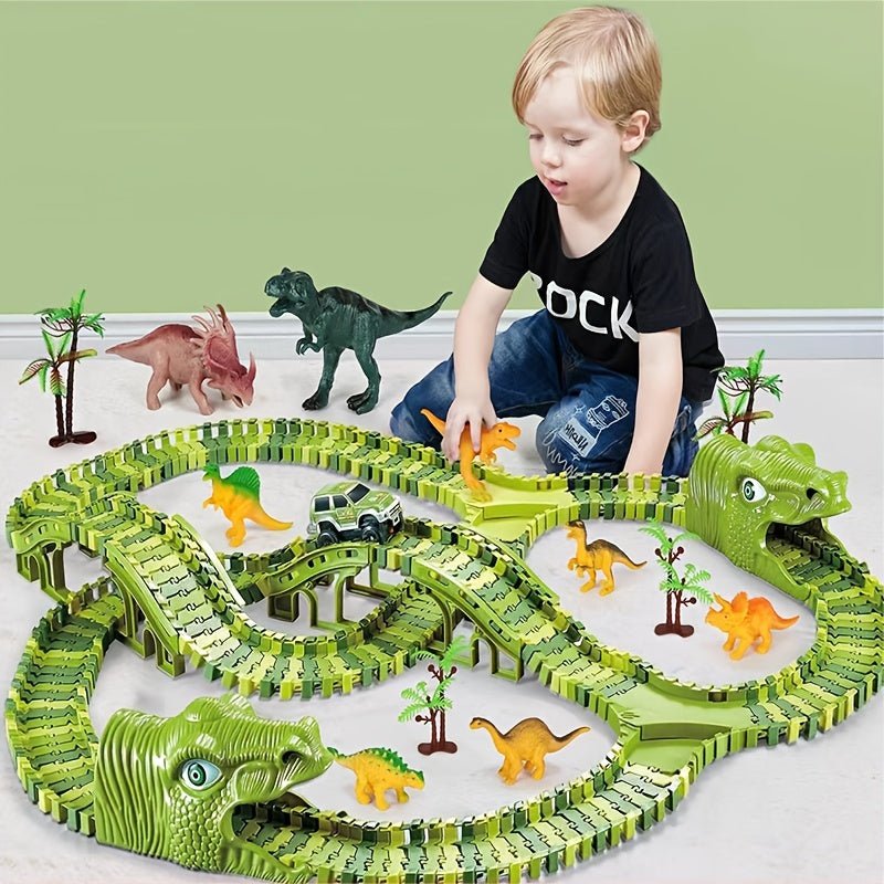 Set de Carreras de Dinosaurios Flex-Track - 120/240 piezas, Coches a Batería, Juguete Educativo y Creativo, Regalo Ideal para Niños - SACASUSA