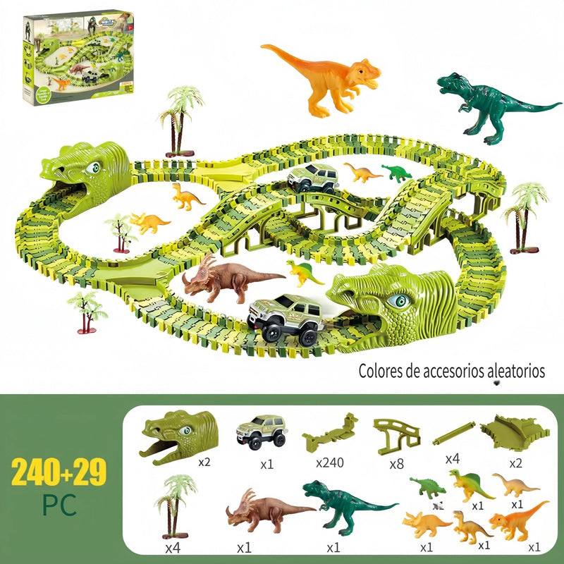 Set de Carreras de Dinosaurios Flex-Track - 120/240 piezas, Coches a Batería, Juguete Educativo y Creativo, Regalo Ideal para Niños - SACASUSA