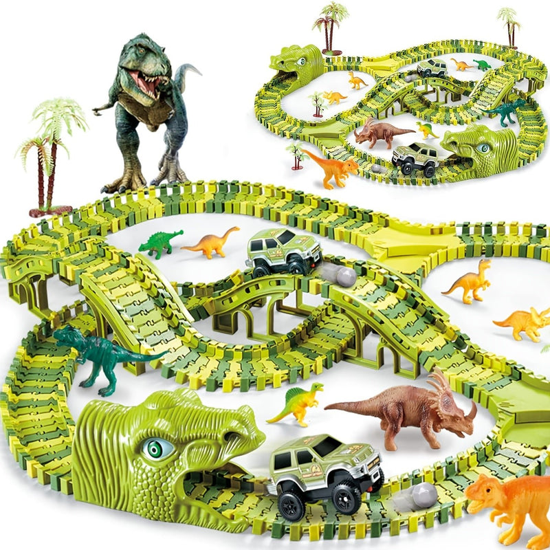 Set de Carreras de Dinosaurios Flex-Track - 120/240 piezas, Coches a Batería, Juguete Educativo y Creativo, Regalo Ideal para Niños - SACASUSA