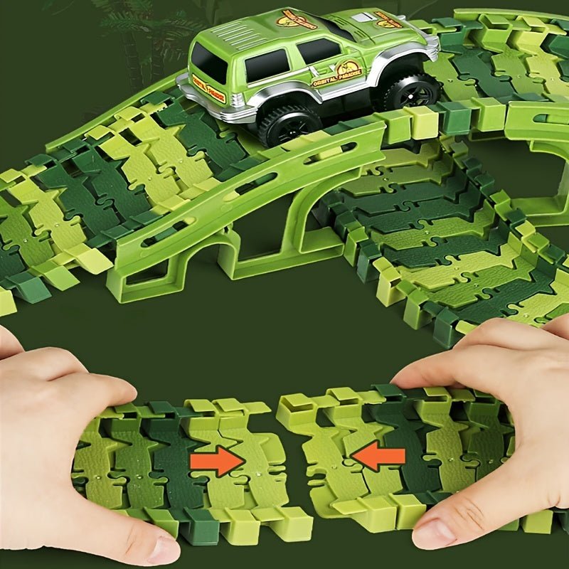 Set de Carreras de Dinosaurios Flex-Track - 120/240 piezas, Coches a Batería, Juguete Educativo y Creativo, Regalo Ideal para Niños - SACASUSA