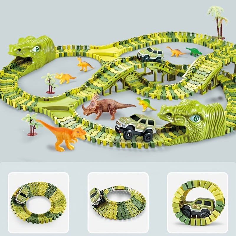 Set de Carreras de Dinosaurios Flex-Track - 120/240 piezas, Coches a Batería, Juguete Educativo y Creativo, Regalo Ideal para Niños - SACASUSA