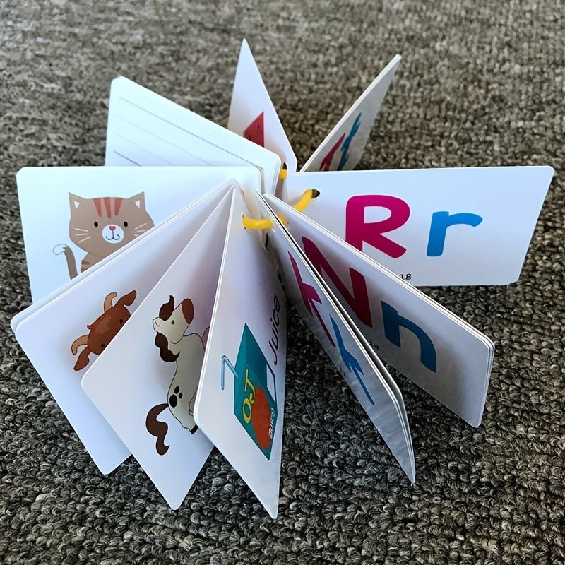 Tarjetas de Aprendizaje ABC para Niños: Limpiables y Reutilizables, Ayuda para Deletrear Mayúsculas y Minúsculas con Imágenes de Animales y Frutas - SACASUSA