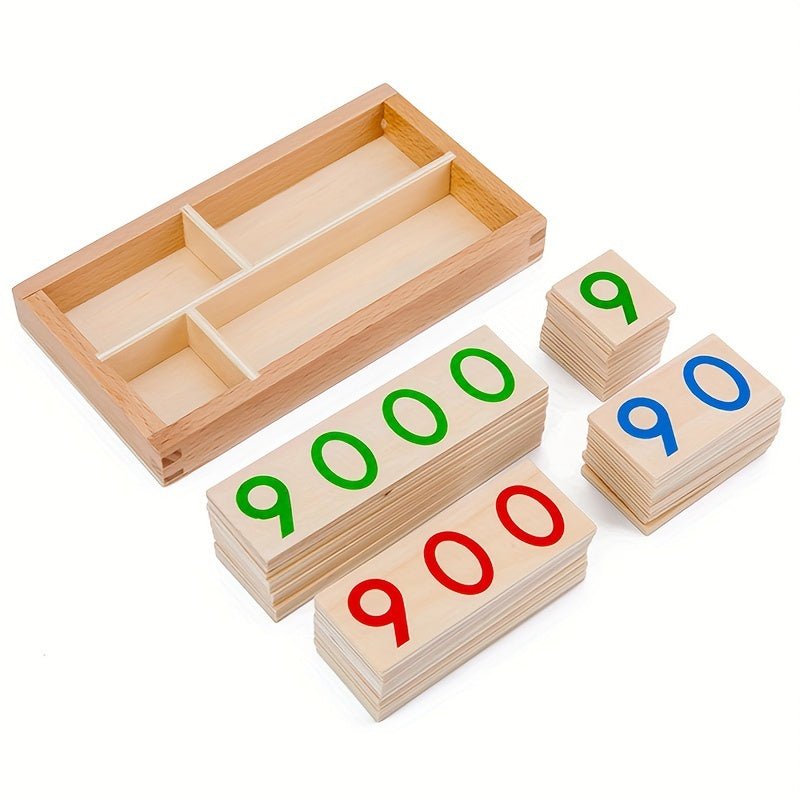 Tarjetas de números de madera Montessori para educación temprana, tamaño 1-9000, madera natural con corazones de madera marrón ocasionales, perfectas para material didáctico de jardín de infantes, regalo de Halloween, Navidad y Día de Acción de Gracias - SACASUSA