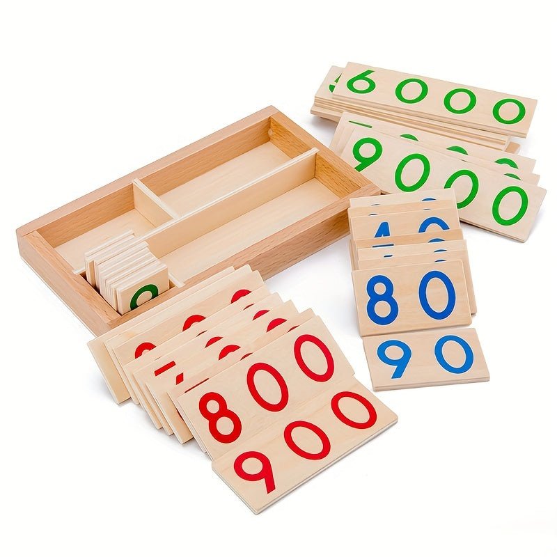 Tarjetas de números de madera Montessori para educación temprana, tamaño 1-9000, madera natural con corazones de madera marrón ocasionales, perfectas para material didáctico de jardín de infantes, regalo de Halloween, Navidad y Día de Acción de Gracias - SACASUSA