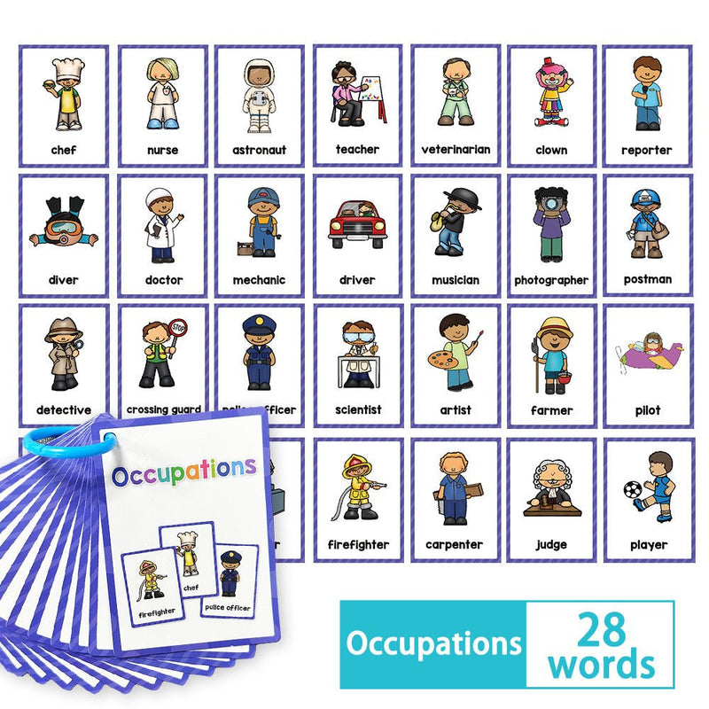 Tarjetas de ocupaciones de 28 palabras, vocabulario divertido, palabras en inglés, materiales de aprendizaje para el hogar y la escuela - SACASUSA