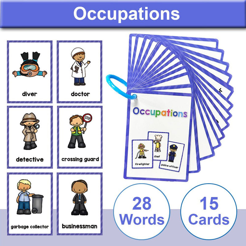 Tarjetas de ocupaciones de 28 palabras, vocabulario divertido, palabras en inglés, materiales de aprendizaje para el hogar y la escuela - SACASUSA