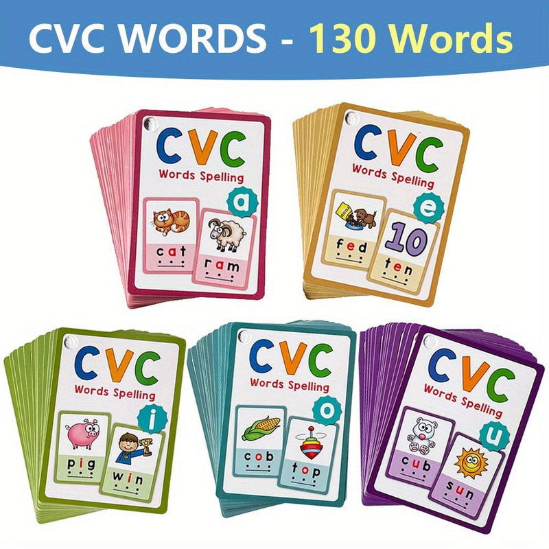 Tarjetas Flash De Palabras Fonéticas CVC En Inglés, Tarjetas Flash Educativas Montessori Para Niños Pequeños, Tarjetas De Palabras De Aprendizaje A La Vista, 130 - SACASUSA